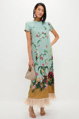 Zooflora Panel Swing Dress with Feathers