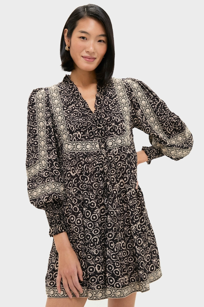 Multi Emmeline Print Long Sleeve Mini Tiered Dress