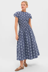 Blue Floral Smocked Rollins Midi Dress
