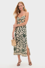 Ecru and Green Water Adventure Midi Dress