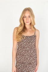Brown Ditsy Floral Midi Dress