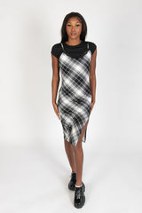 Lace Trim Plaid Midi Dress With Tee