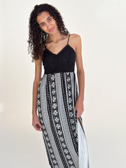 Lace Top Border Print Maxi Dress
