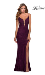Open Back Deep V-Neck Long Lace Prom Dress