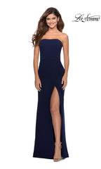 La Femme Strapless Faux-Wrap Long Formal Dress