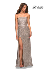 La Femme Long Strapless Prom Dress with Sequins