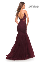 La Femme Lace Bodice Long Mermaid Prom Dress