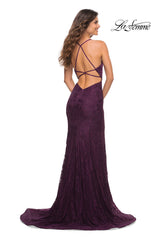 Stretch-Lace La Femme Long Prom Dress with Train