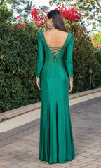 Long Sleeve Beaded Long Formal Dress