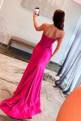 Strapless Pink Appliques Mermaid Long Dress