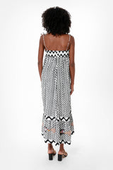 Black Ripple Tie Strap Smocked Straight Midi Dress