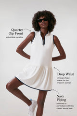 White and Navy Quarter-Zip Tennis Dress
