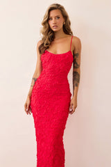 Petal Trace Midi Dress - Red