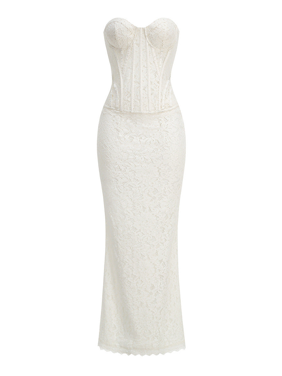 White Lace Sweetheart Corset Mermaid Dress