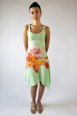 Flower Mesh Hanky Hem Midi Dress