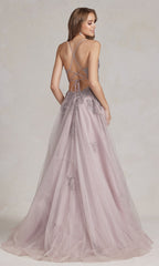 Long A-Line Lace Prom Dress with Wrap-Style Skirt