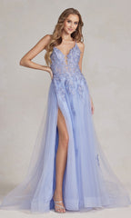 Long A-Line Lace Prom Dress with Wrap-Style Skirt