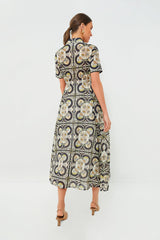 Navy Sundial Printed Cotton Shirtdress