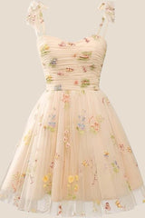 Lavender A-line Floral Short Princess Dress