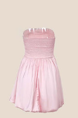 Strapless Pink Satin A-line Short Bubble Dress