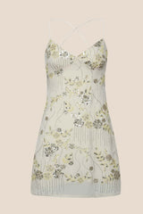 Yellow Beaded Straps Fitted Short Dress