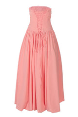 Strapless Peach Ruched Slit Party Dress