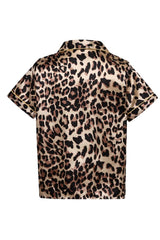 Two Piece Leopard Short Sleeves Pajamas Set