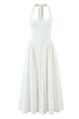 Halter Pink Midi Dress with Buttons
