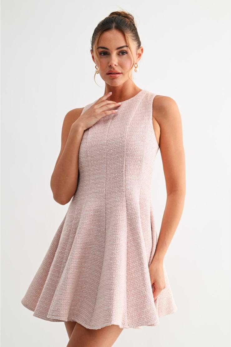 Naley Tweed Fit 'N Flare Mini Dress - Pink