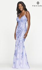 Faviana Backless Embroidered-Lace Long Prom Dress