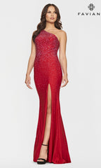 Long One-Shoulder Hot Pink Prom Dress by Faviana