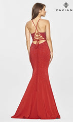 Faviana Light Blue Long Beaded Mermaid Prom Dress