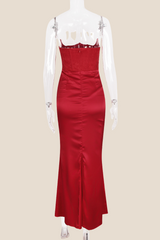 Strapless Red Ruched Mermaid Long Dress
