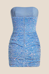 Strapless Pink Bodycon Sequin Short Dress