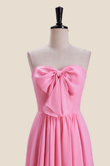 Strapless Pink Bow Front A-line Long Dress