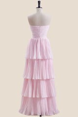 Strapless Sage Pleated Tiered Long Party Dress