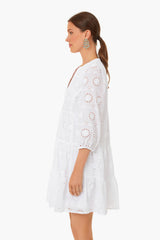 White Eyelet Long Sleeve Tunic Dress