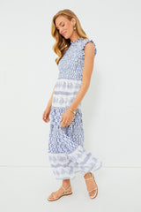 Exclusive Flora Blue Sleeveless Smocked Maxi Dress