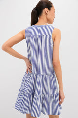 Blue and White Stripe Sleeveless Cotton Poplin Kenzo Dress