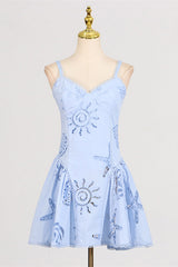 V-neck Pink Hollow A-line Short Dress