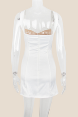 White Satin and Lace Short Dress