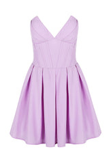 V-neck Pink Pleated Short Party Dress