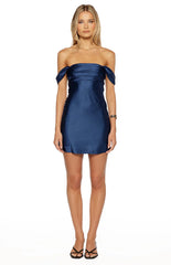 Zoella Tall Fit Navy Off The Shoulder Mini Dress