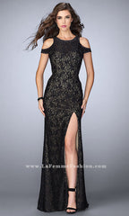 Long Open Back Prom Dress with Cold Shoulder Sleeves