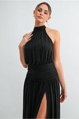Aimee Chiffon Halter Maxi Dress - Black