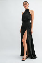 Aimee Chiffon Halter Maxi Dress - Black