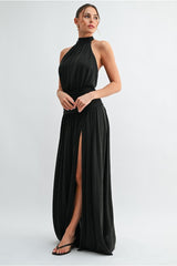 Aimee Chiffon Halter Maxi Dress - Black