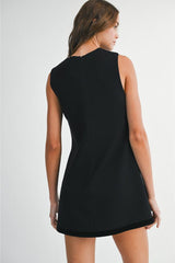 Viola Solid Velvet Bow Shift Dress - Black