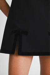 Viola Solid Velvet Bow Shift Dress - Black