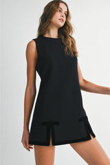 Viola Solid Velvet Bow Shift Dress - Black